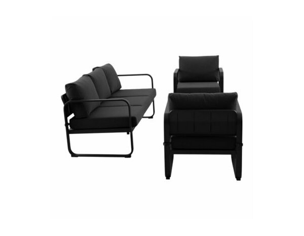 Salon de jardin 5 places en acier noir mat avec coussins gris OSMA - Marque BLOOMA - Brico Dépôt