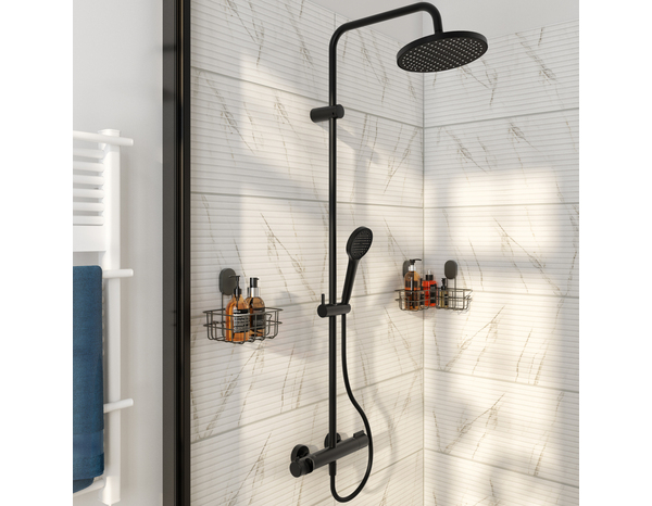 Colonne de douche thermostatique noire ODALIA - Dim. H. 117, l. 28,6, P. 33,5 cm - Cooke and Lewis - Brico Dépôt
