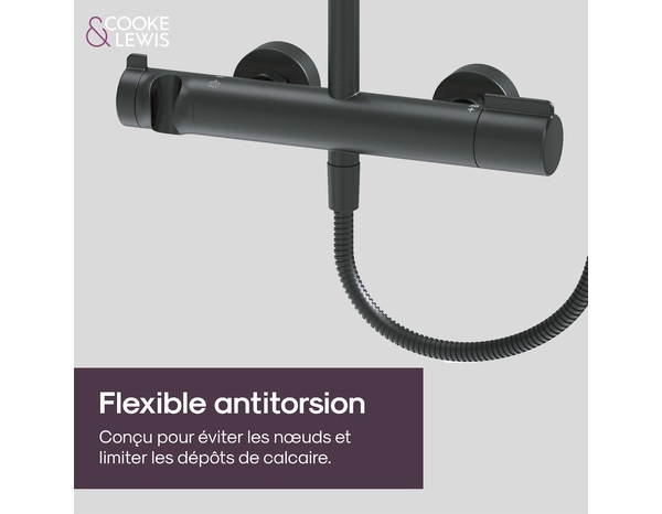 Colonne de douche thermostatique noire ODALIA - Dim. H. 117, l. 28,6, P. 33,5 cm - Cooke and Lewis - Brico Dépôt