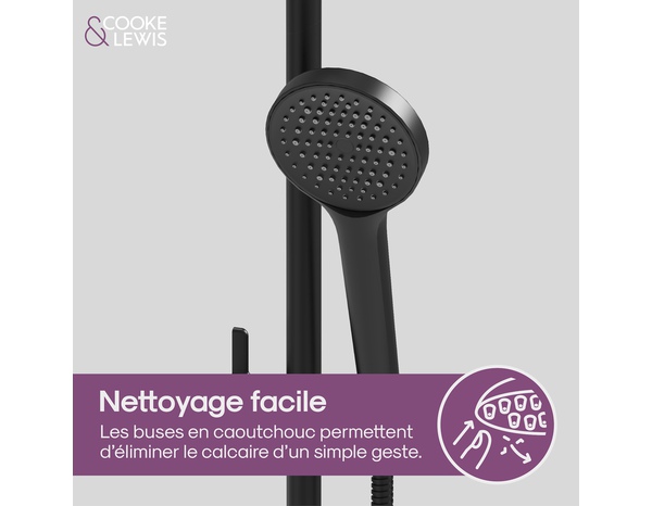 Colonne de douche thermostatique noire ODALIA - Dim. H. 117, l. 28,6, P. 33,5 cm - Cooke and Lewis - Brico Dépôt