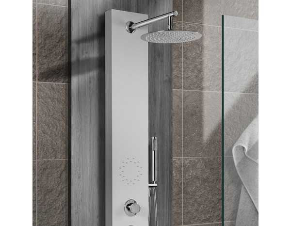 Colonne de douche hydromassante aluminium blanc et chrome 140 x 20 cm - Cooke and Lewis - Brico Dépôt