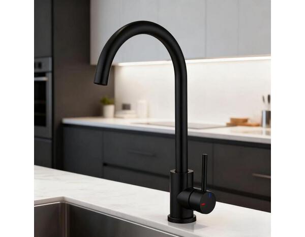 Mitigeur haut de cuisine noir mat avec bec tube mobile ILO - Edouard Rousseau - Brico Dépôt