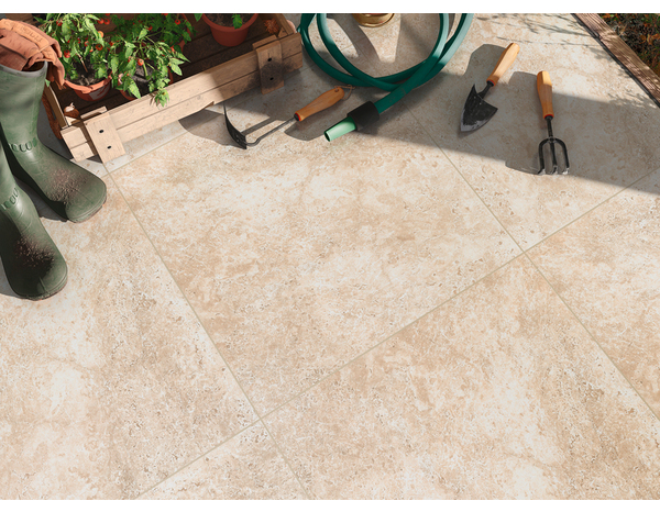 Dalle en grès cérame émaillé beige effet travertin Ecrin 60 x 60 cm ép. 20 mm - Brico Dépôt