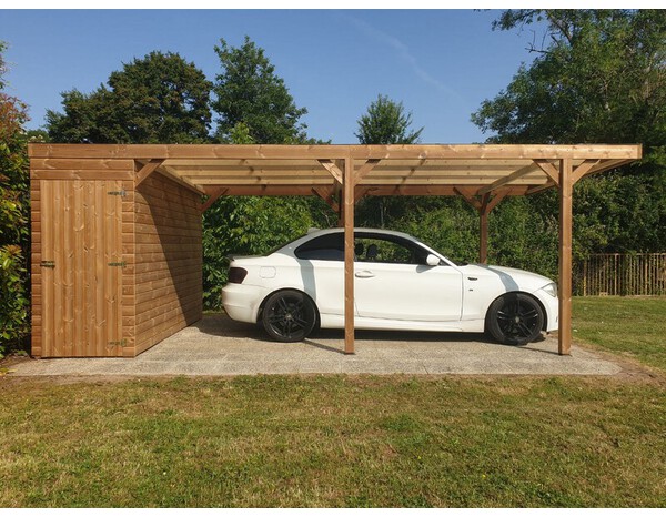Carport bois thermochauffé avec abri 18,93 m² toit polycarbonate 6 mm - Brico Dépôt