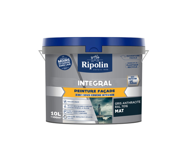 Peinture façade siloxane gris anthracite mat 10 L - Ripolin - Brico Dépôt