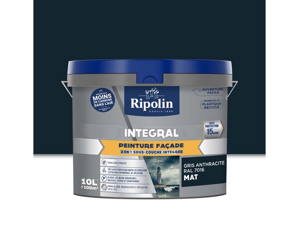 Peinture façade siloxane gris anthracite mat 10 L - Ripolin - Brico Dépôt