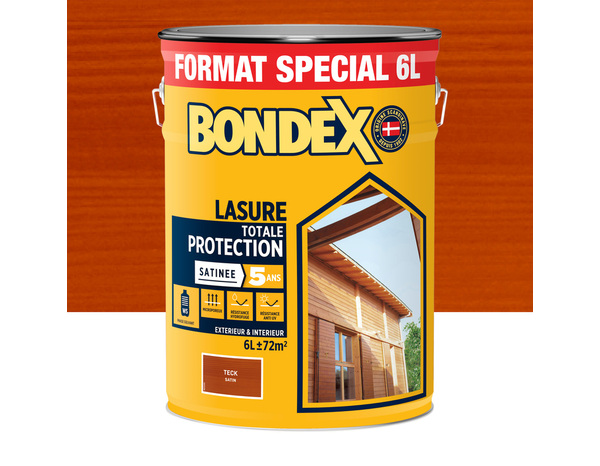 Lasure bois extérieur teck satin hydrofuge 6 L - Bondex - Brico Dépôt