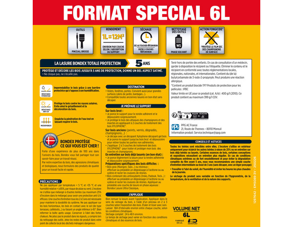 Lasure bois extérieur incolore satin hydrofuge 6 L - Bondex - Brico Dépôt