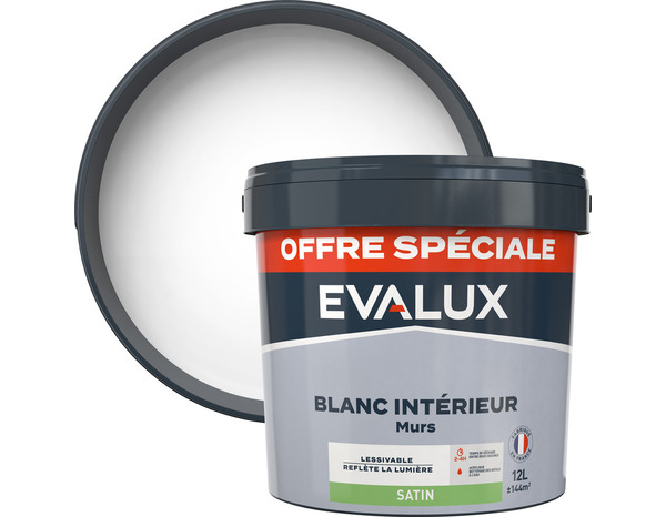 Peinture intérieure blanche mate murs et plafonds 12 L - Evalux - Brico Dépôt