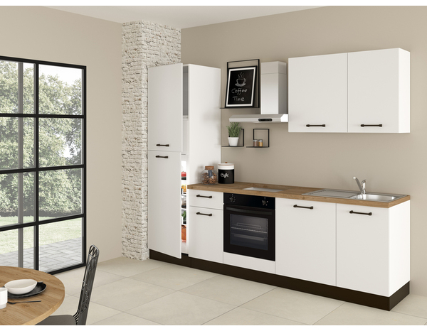 Cuisine équipée blanc brillant électroménager inclus LUNA 270 cm - Brico Dépôt