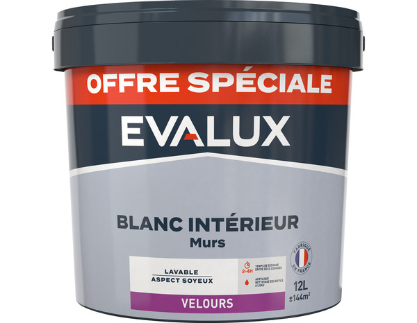 Peinture intérieure blanche velours murs et plafonds 12 L - Evalux - Brico Dépôt