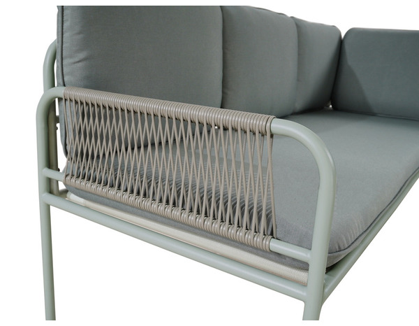 Salon de jardin d’angle 5 places métal vert lichen avec coussins - Brico Dépôt