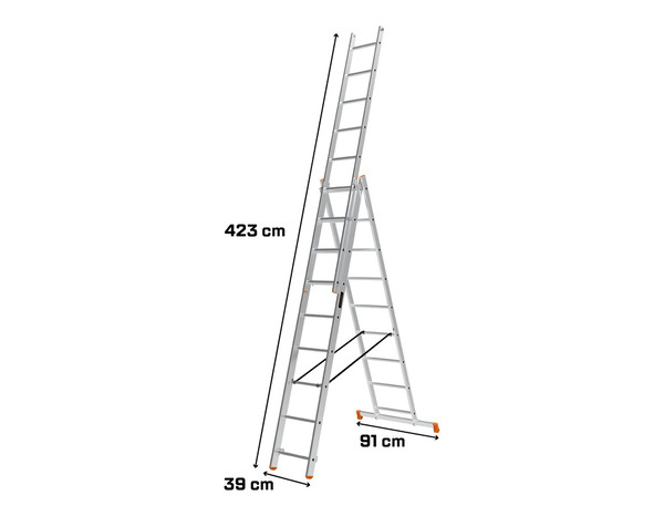 Échelle transformable aluminium 3 x 9 barreaux 4 positions H. 5.37 m - MAGNUSSON - Brico Dépôt