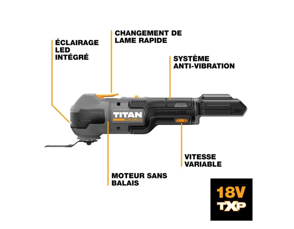 Outil multifonction sans fil 18 V vitesse variable système anti-vibration - Titan - Brico Dépôt