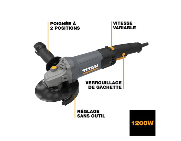 Meuleuse d’angle filaire 1200 W diamètre 125 mm vitesse variable - Titan - Brico Dépôt