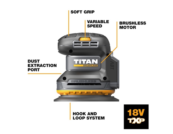 Ponceuse excentrique sans fil 18 V diamètre 125 mm vitesse variable 6 positions - Titan - Brico Dépôt