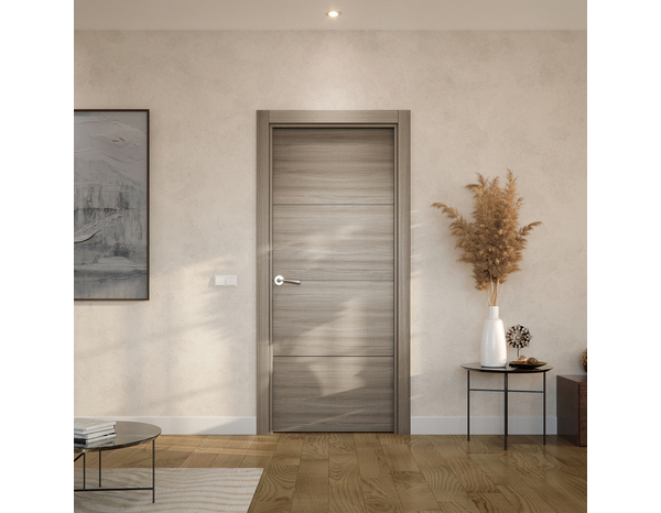 Bloc porte MDF effet chêne grisé poussant droit 204 x 83 cm ép. 35 mm - GEOM - Brico Dépôt