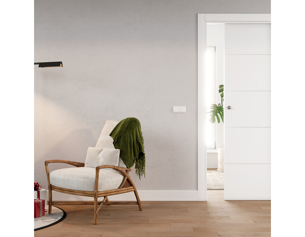 Porte coulissante MDF blanc mat 204 x 93 cm ép. 35 mm - GEOM - Brico Dépôt