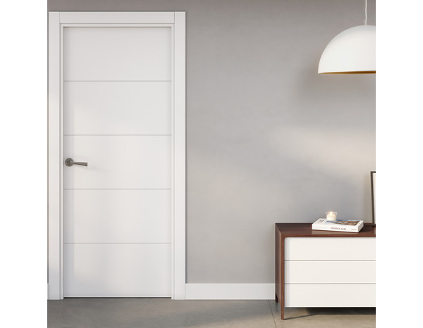 Bloc porte MDF blanc mat poussant gauche 204 x 93 cm ép. 35 mm - GEOM - Brico Dépôt