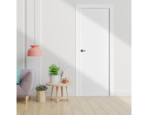 Bloc porte MDF blanc mat poussant gauche 204 x 93 cm ép. 40 mm - GEOM - Brico Dépôt