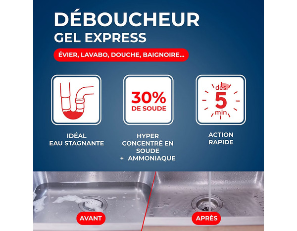 Déboucheur gel express 1l pour canalisations bouchées cuisine salle de bains - STARWAX - Brico Dépôt