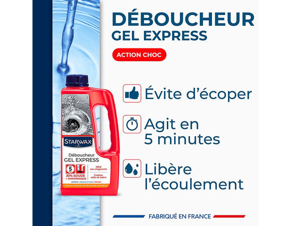 Déboucheur gel express 1l pour canalisations bouchées cuisine salle de bains - STARWAX - Brico Dépôt