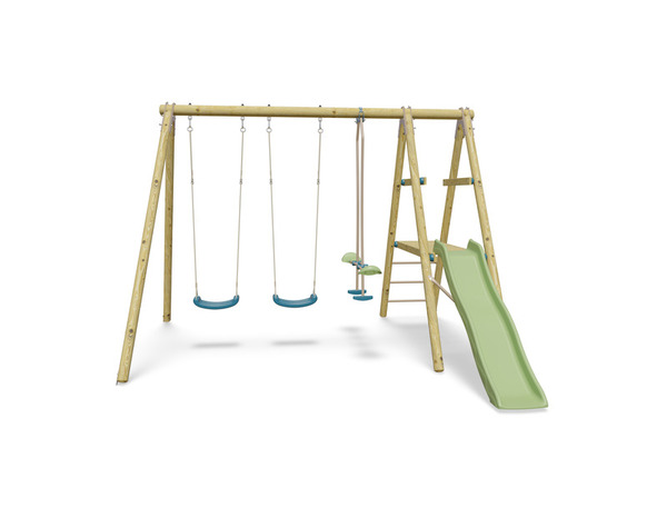 Portique avec toboggan 1,90 m et 2 balançoires vis-à-vis plateforme sécurisée TUTTI - Brico Dépôt