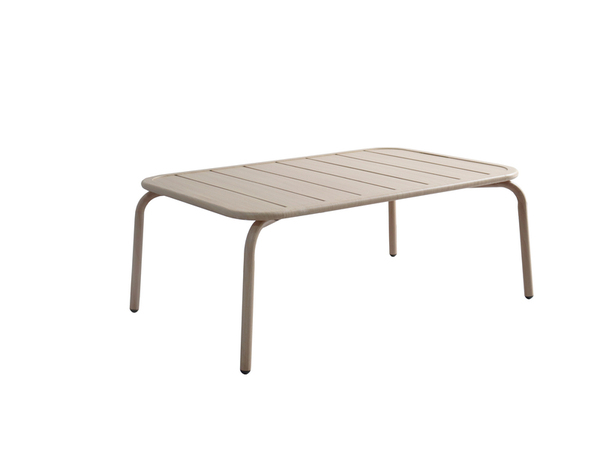 Salon de jardin 5 places structure acier imitation bois coussins beige - Brico Dépôt