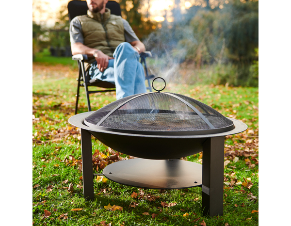 Brasero fonte et acier rond diamètre 62 cm avec grille cuisson et couvercle - Brico Dépôt