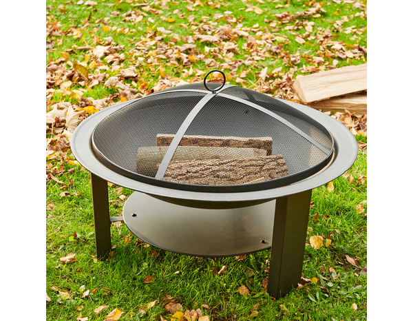 Brasero fonte et acier rond diamètre 62 cm avec grille cuisson et couvercle - Brico Dépôt
