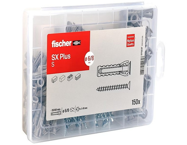Coffret chevilles à expansion SX Plus diamètre 6 et 8 mm avec vis 150 pièces - Fischer - Brico Dépôt