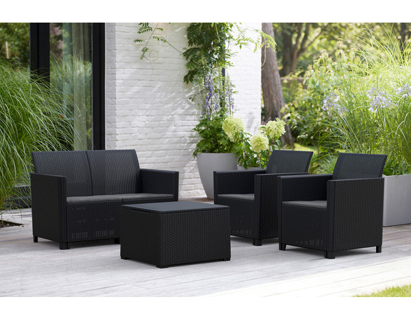 Salon de jardin 4 places résine imitation rotin noir MARIE - Keter - Brico Dépôt