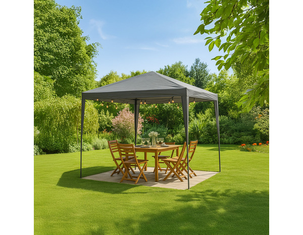 Tonnelle grise toile polyéthylène structure acier L. 3 m x l. 3 m x H. 2,4 m - Brico Dépôt