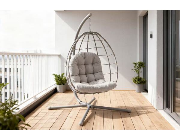 Fauteuil suspendu œuf greige pliable acier galvanisé avec coussin L. 110 x P. 107,5 x H. 190 cm - Brico Dépôt