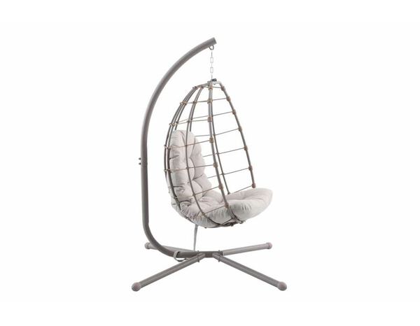 Fauteuil suspendu œuf greige pliable acier galvanisé avec coussin L. 110 x P. 107,5 x H. 190 cm - Brico Dépôt