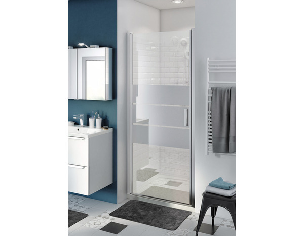 Porte de douche pivotante "Beloya" l.90 cm en verre effet miroir - GoodHome - Brico Dépôt