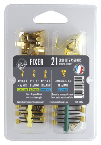 Boîte de 21 crochets à lame auto-perçants en acier assortis - Le Crochet Français - Brico Dépôt