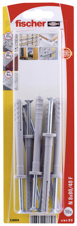 Lot de 10 chevilles nylon 8 x 80 mm - Fischer - Brico Dépôt