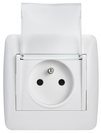 Prise avec terre + cache "OME" blanc - Brico Dépôt