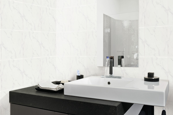 Faience Marbre Carrara Aspect Brillant Pour Salle De Bain 25x33 Cm Brico Depot