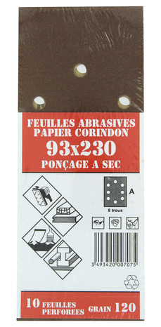10 feuilles abrasives perforées corindon pour ponceuses grain 120 93x230 mm - Brico Dépôt